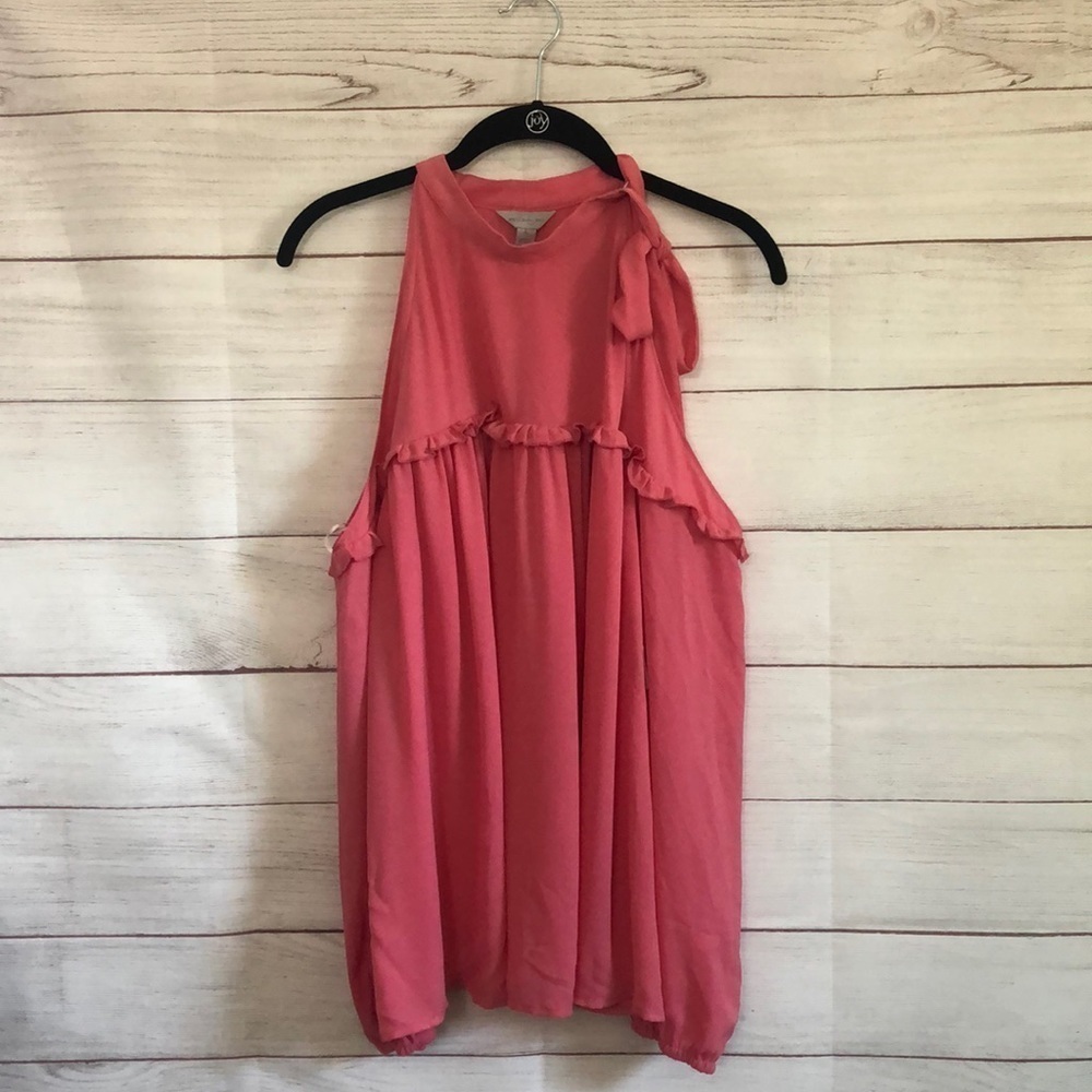Belle Sky Pink Cold Shoulder Ruffle Blouse Size L NWT